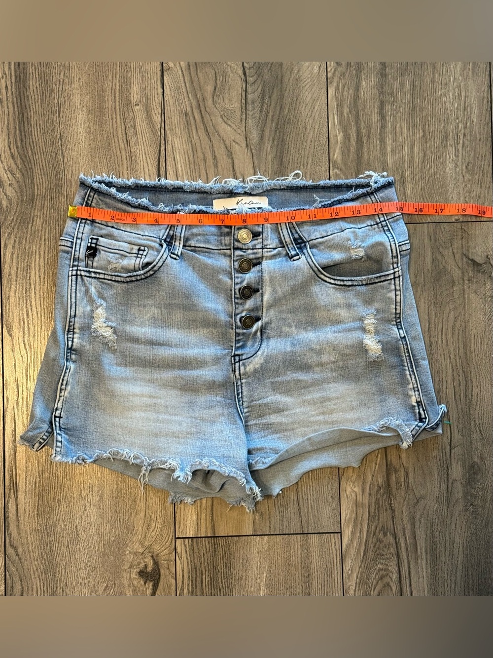 KanCan High Rise Button Fly Distressed Denim Shorts Raw Hem Size L - Picture 5 of 10